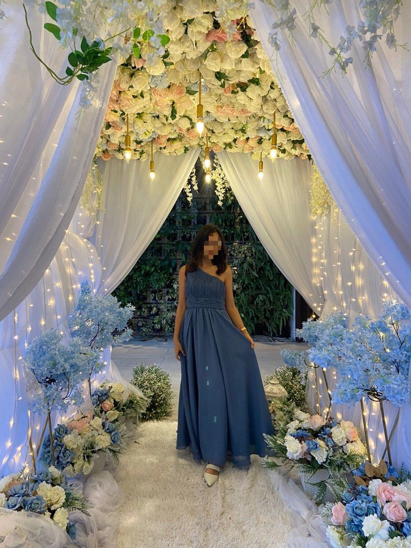 Dusty Blue Gown, Women's Fashion, Dresses & Sets, Evening dresses & gowns on Carousell