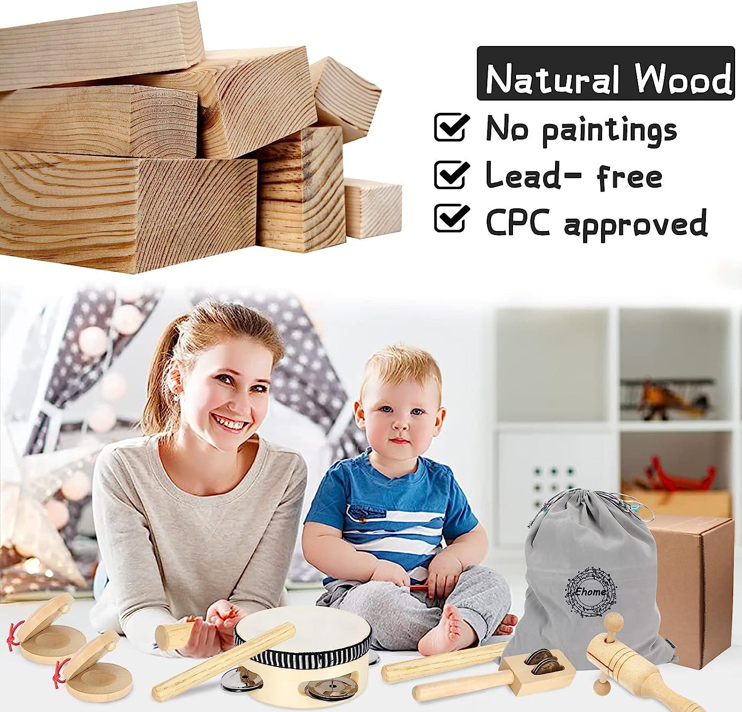 Ehome Toddler Musical Instruments Wooden Sensory Instruments for
