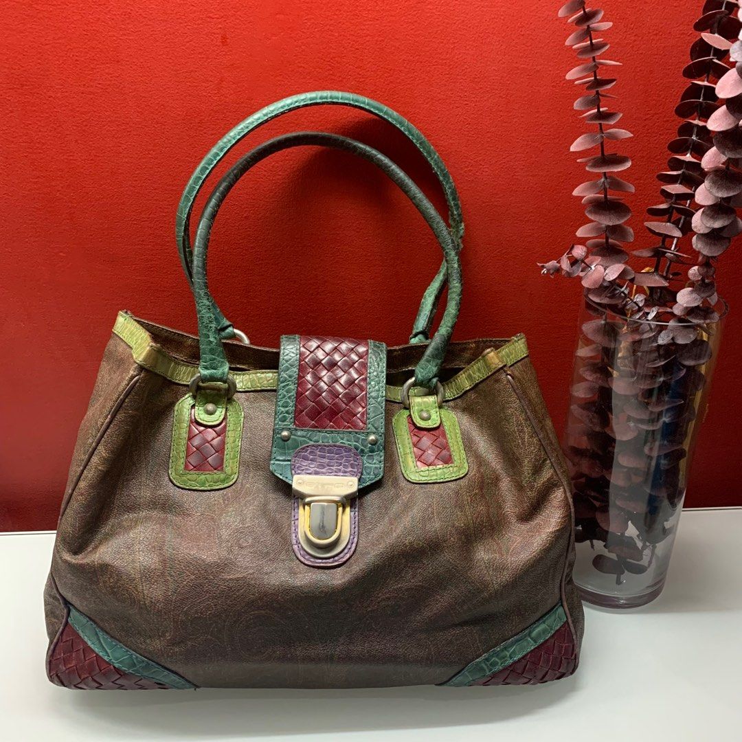 Etro Pink/Beige Printed Canvas and Leather Shoulder Bag