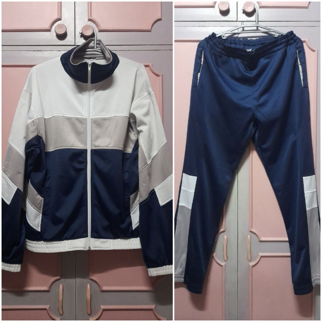 Feroti Sport Men's Track Jacket and Pants Set in Navy, Gray and White Color
