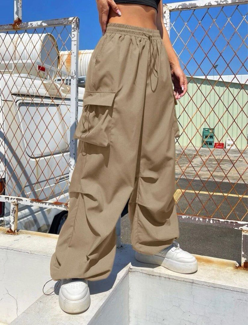 👖 PREORDER 👖flap pocket side drawstring waist parachute cargo pants,  Women's Fashion, Bottoms, Other Bottoms on Carousell