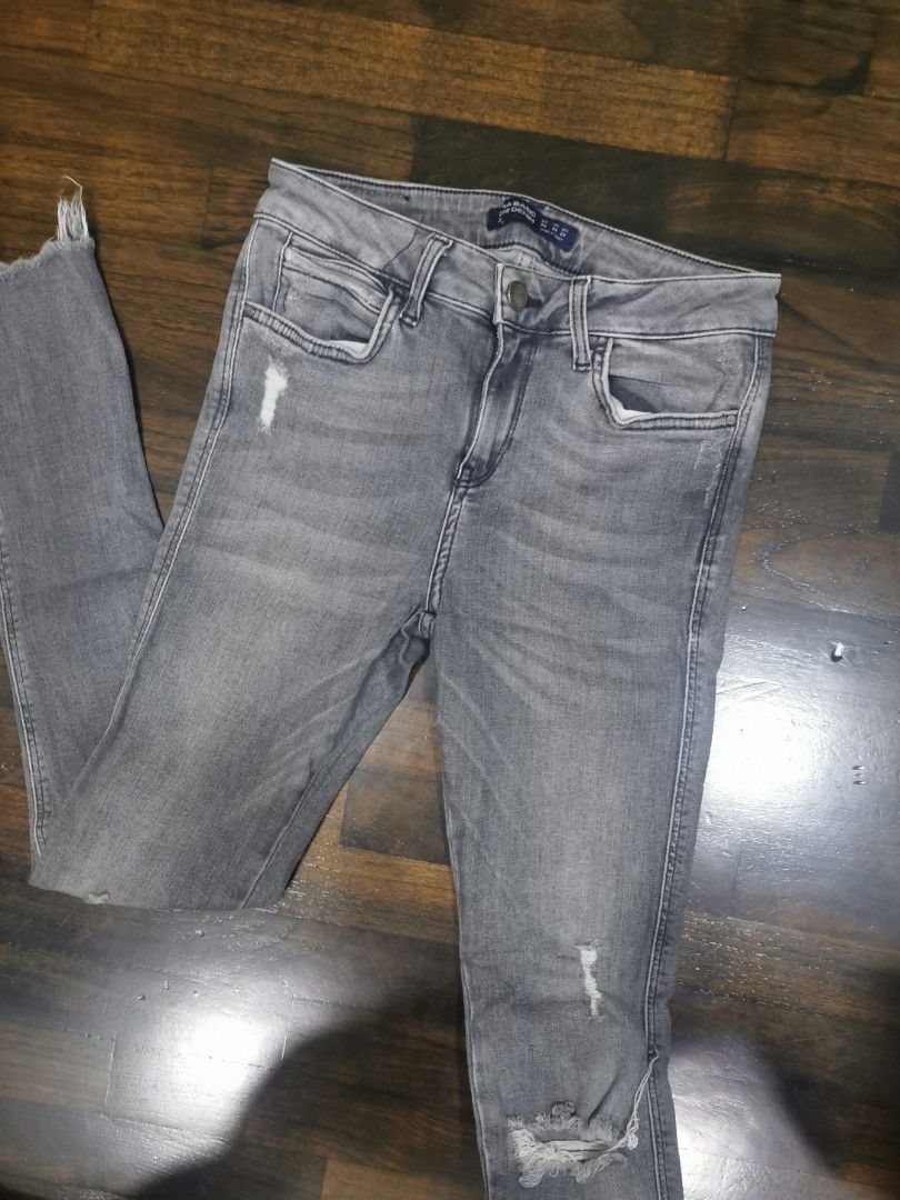 FREE MAILING Zara Grey Ripped Skinny Jeans Stretch