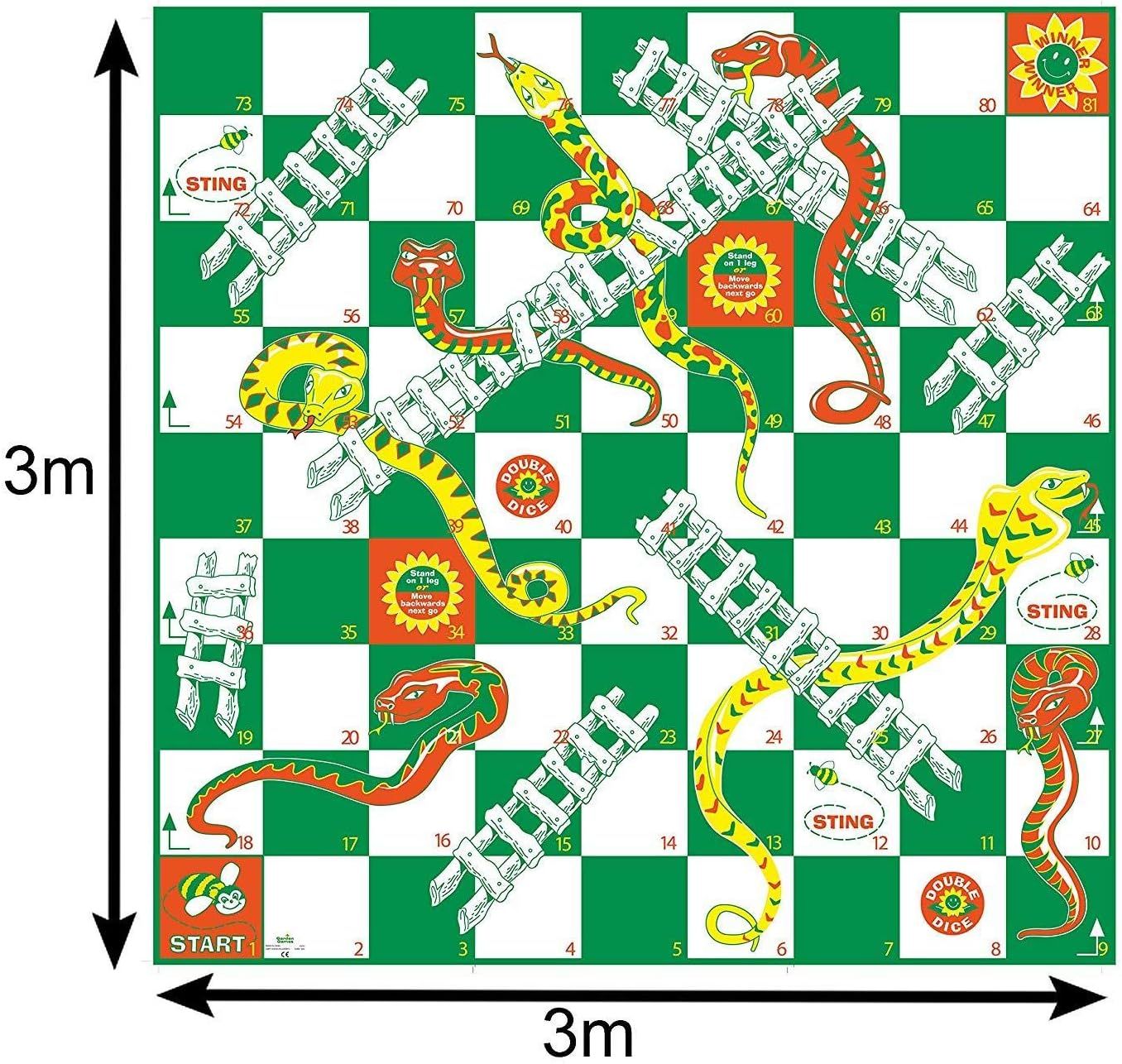 Giant Snakes & Ladders Outdoor Board Game 10 x 10' Mat Big Game