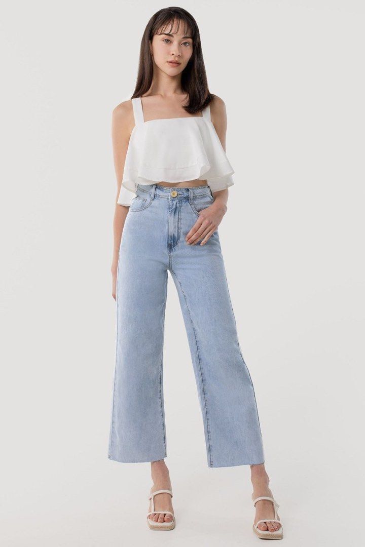 GO GETTER WOODEN BUTTON RAW HEM DENIM JEANS MADEBYLOVET LIGHT WASHED