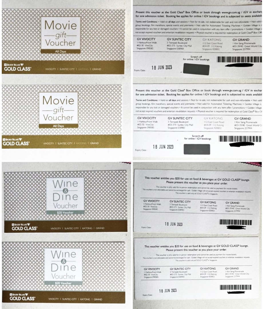 gold class golden village movie ticket with food dine voucher, Tickets & Vouchers, Event Tickets
