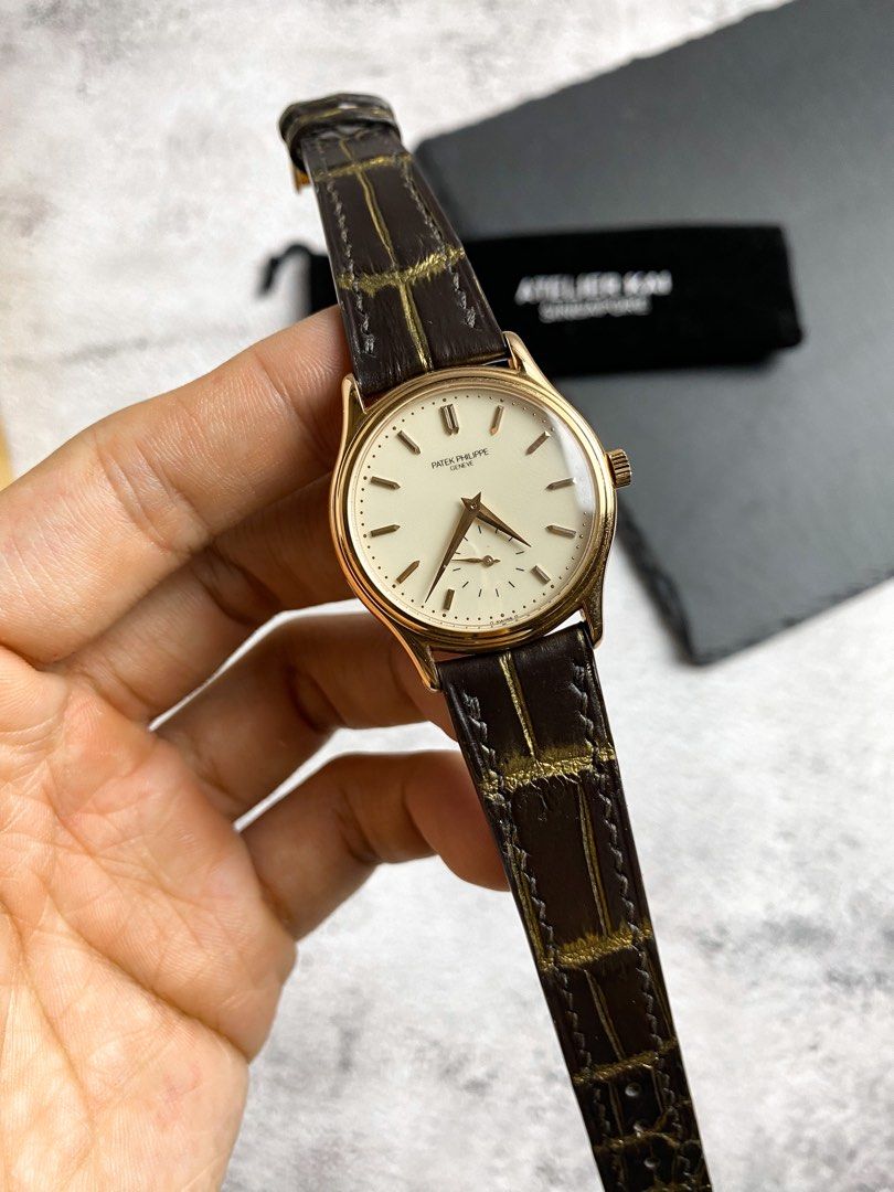 Handmade Chocolate Brown Gold Alligator Leather Watch Strap for vintage Patek Philippe Calatrava