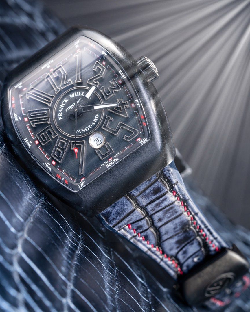 Handmade Hand stitched Watch Strap in Black Grey Rubbed off Crocodile For Client s Franck Muller Watch
