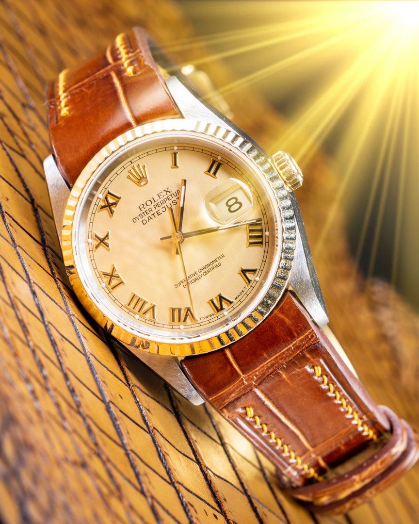 Handmade Hand stitched Watch Strap in Tobacco Brown Crocodile For