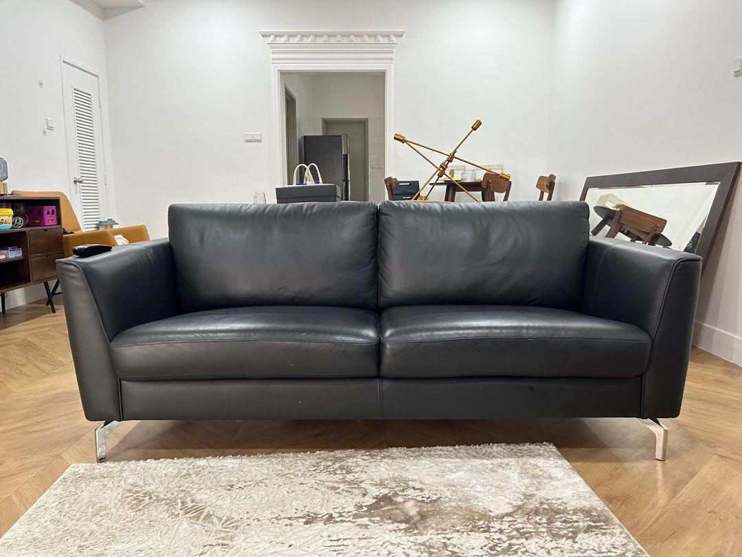 Harvey Norman 3 Seater Sofa Genuine Leather in Black, Furniture & Home