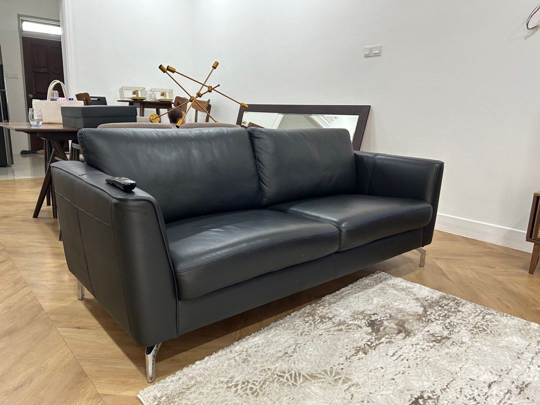 Harvey Norman 3 Seater Sofa Genuine Leather in Black, Furniture & Home