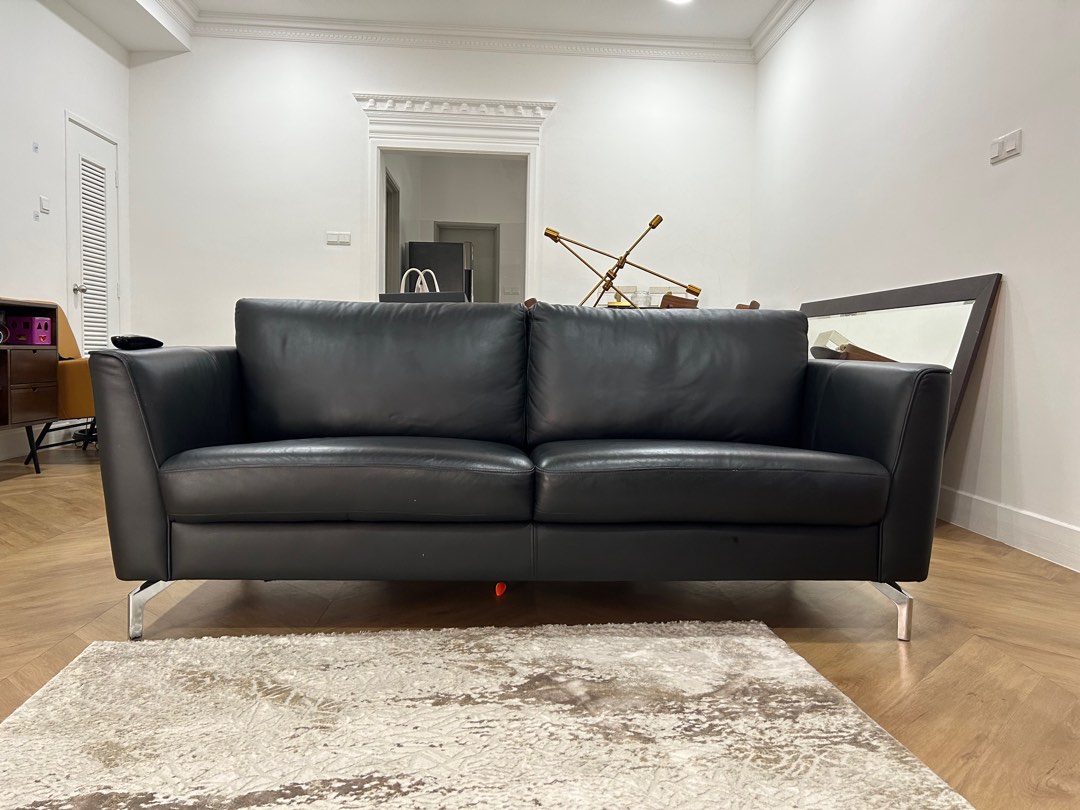 Harvey Norman 3 Seater Sofa Genuine Leather in Black, Furniture & Home