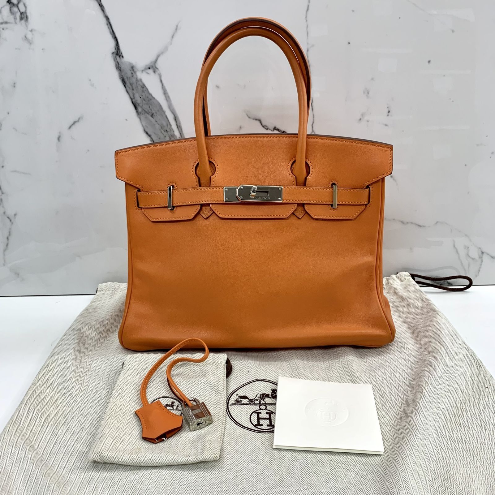 Hermes Birkin bag 30 Orange Swift leather Silver hardware