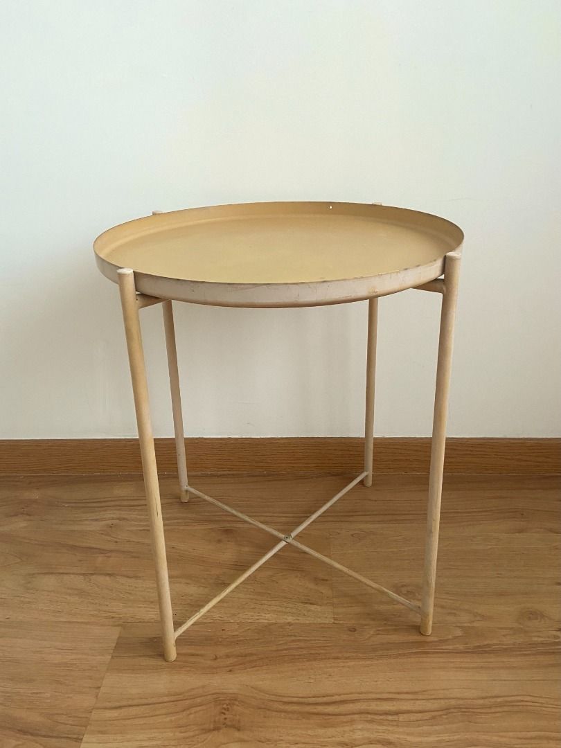 IKEA round side table yellow cream