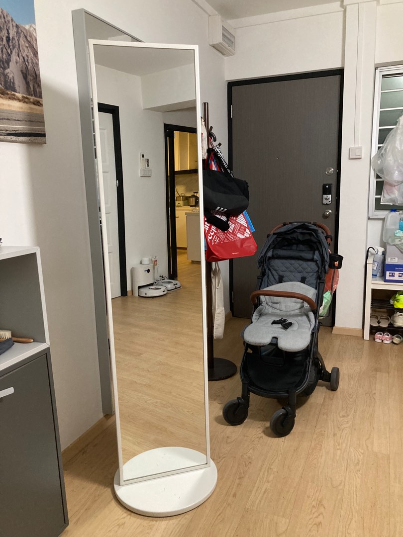 Ikea white standing mirror with hooks [178cm (height) x 40cm (width