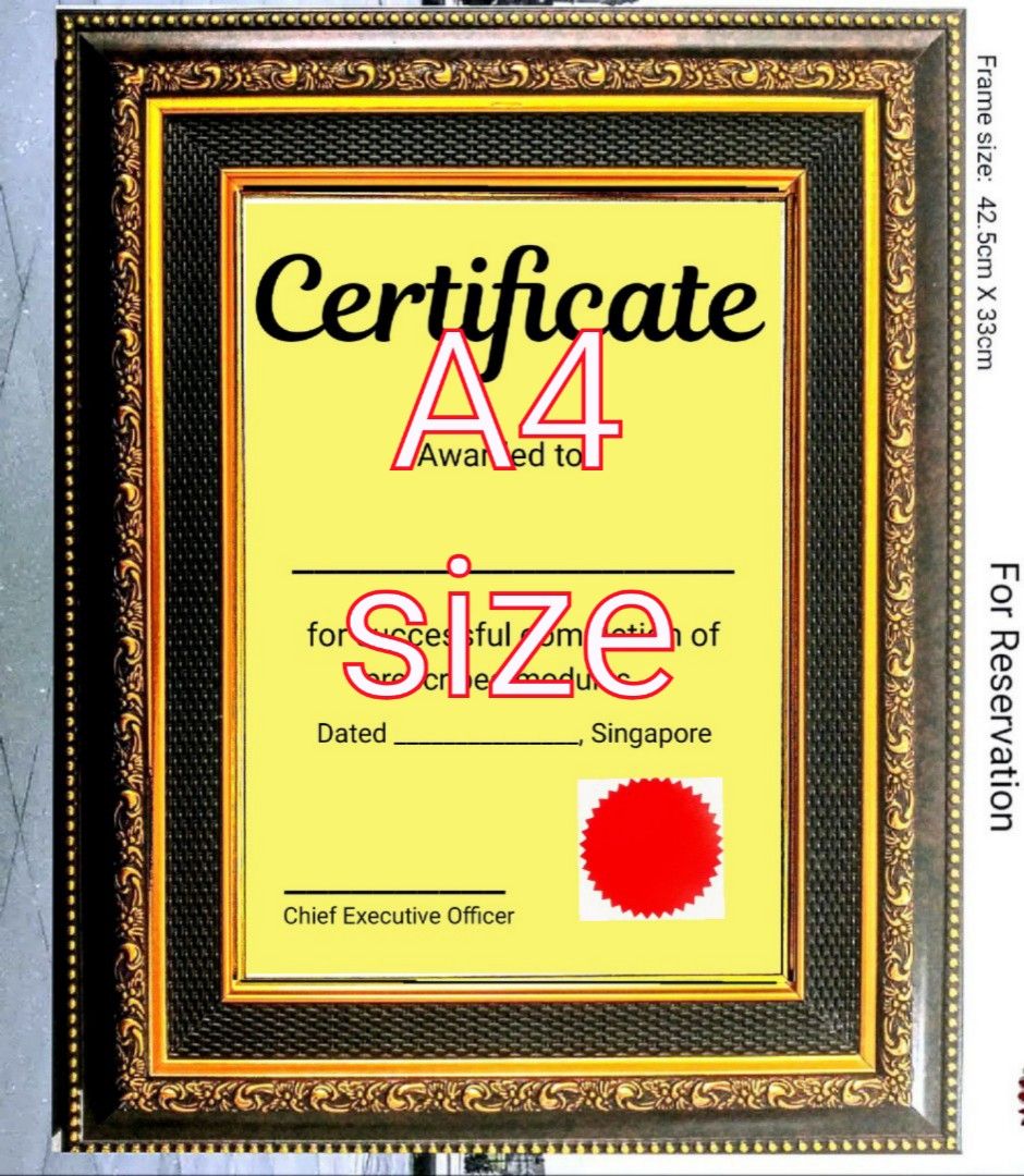 (INSTOCK) Grand Certificate Frame Fits Standard A4 size Furniture