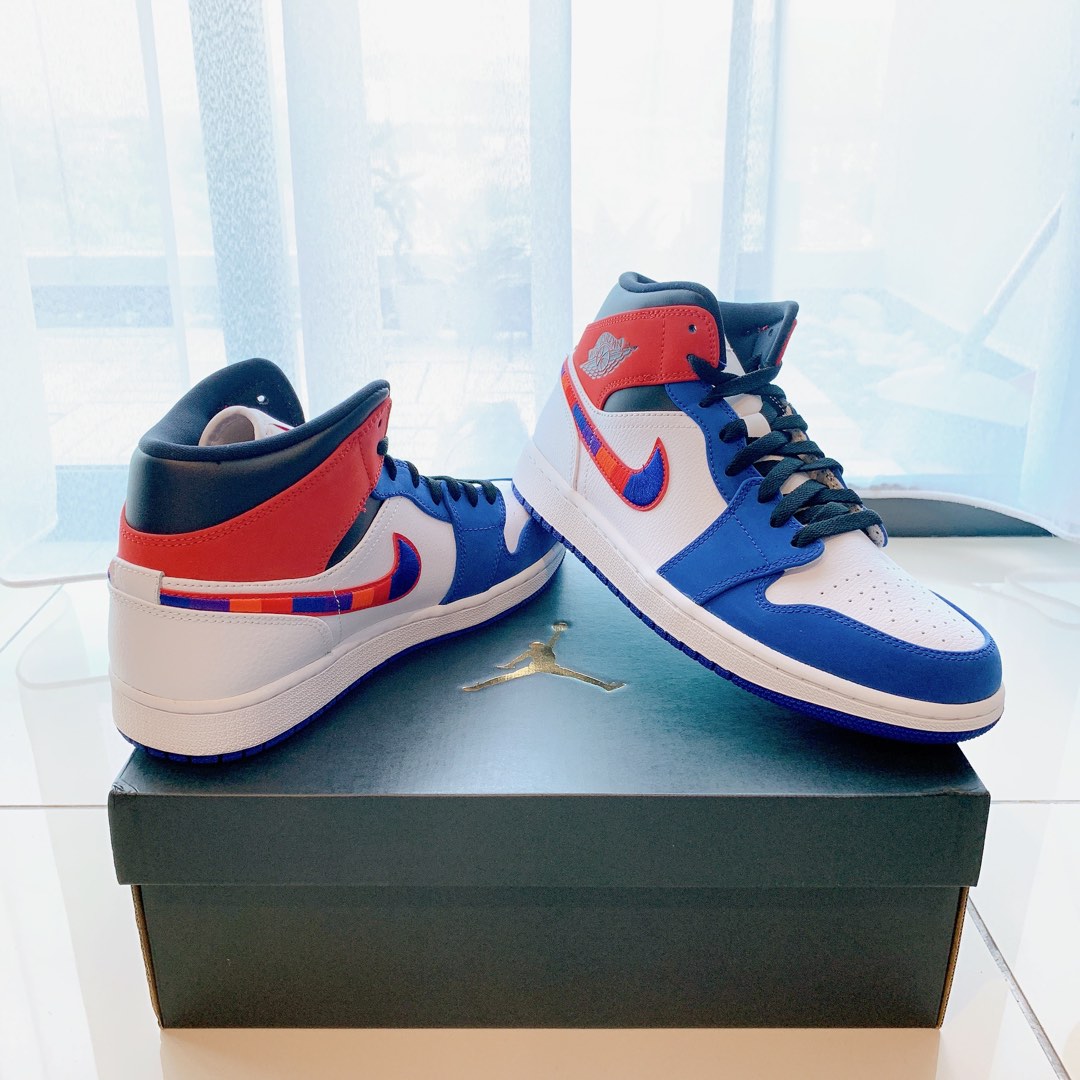 Jordan 1 blue and red swoosh hot sale
