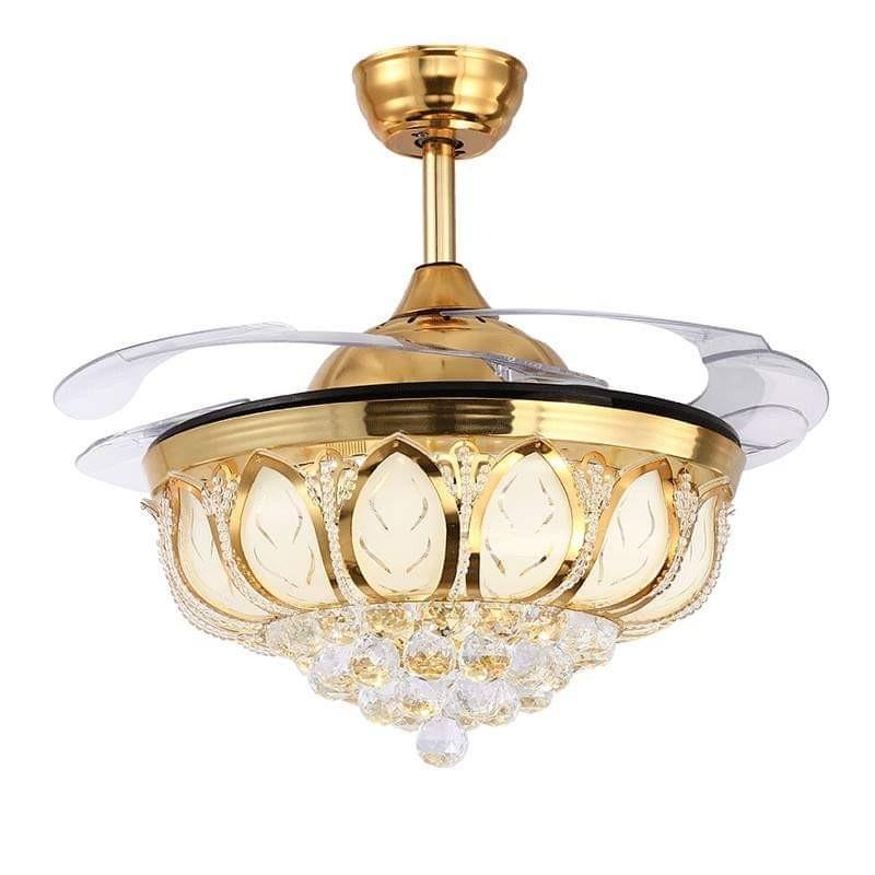 K9 Crystal Lotus Retractable Fan Light, Furniture & Home Living ...