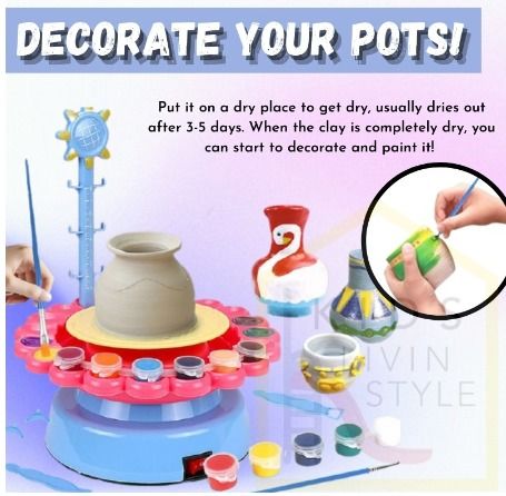Pottery Wheel, Dinosaur Art Craft Kit, DIY Pottery Studio with USB Cord,  Craft Activity, Artist Studio, Ceramic Machine with Air-Dry Clay,  Educational