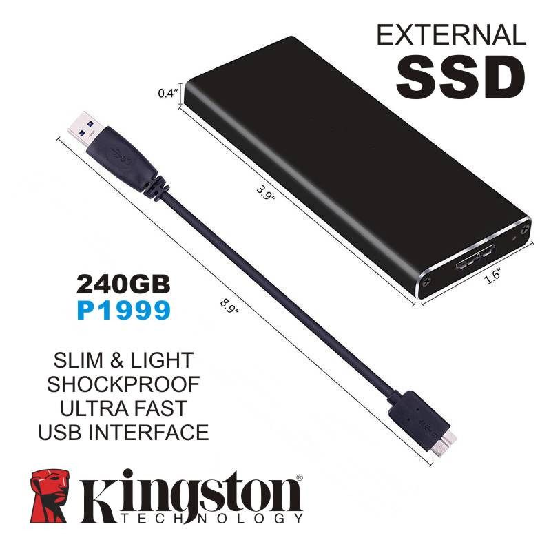 Kingston External SSD 240gb shockproof slim usb 3.0 3.1 3.2 storage (Category: Computer Parts) located in Manila. Submitted by rimaxpc (Listing ID 1237792985, Image 1). Description: Kingston External SSD 240gb shockproof slim usb 3.0 3.1 3.2 compliant physical store = peace of mind instant replace warranty.