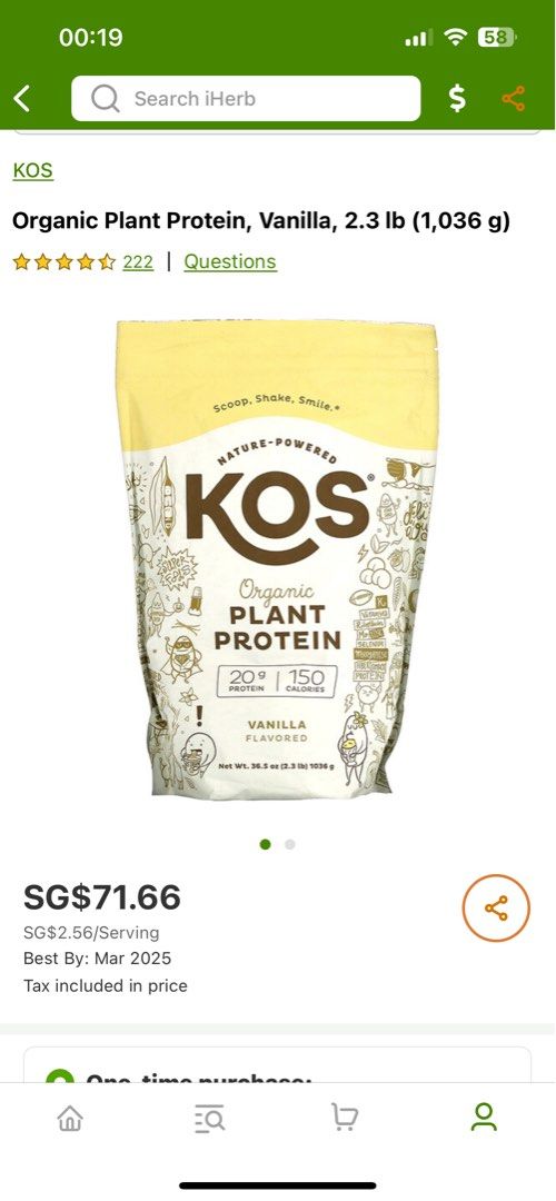 1KG gluten, soy free KOS protein powder plant based vegan, Health