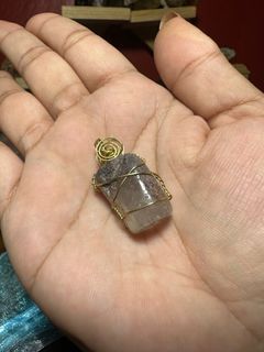 Lodolite garden quartz wire wrapped crystal pendant stone