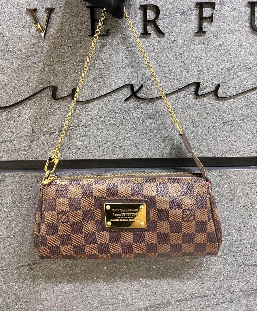 LOUIS VUITTON Damier Ebene Eva Chain Strap Clutch Shoulder Bag Crossbody 2  Way