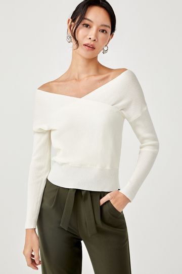 White v neck cheap off the shoulder sweater