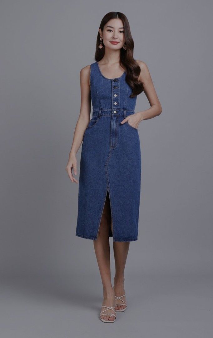 Calf length store denim dress