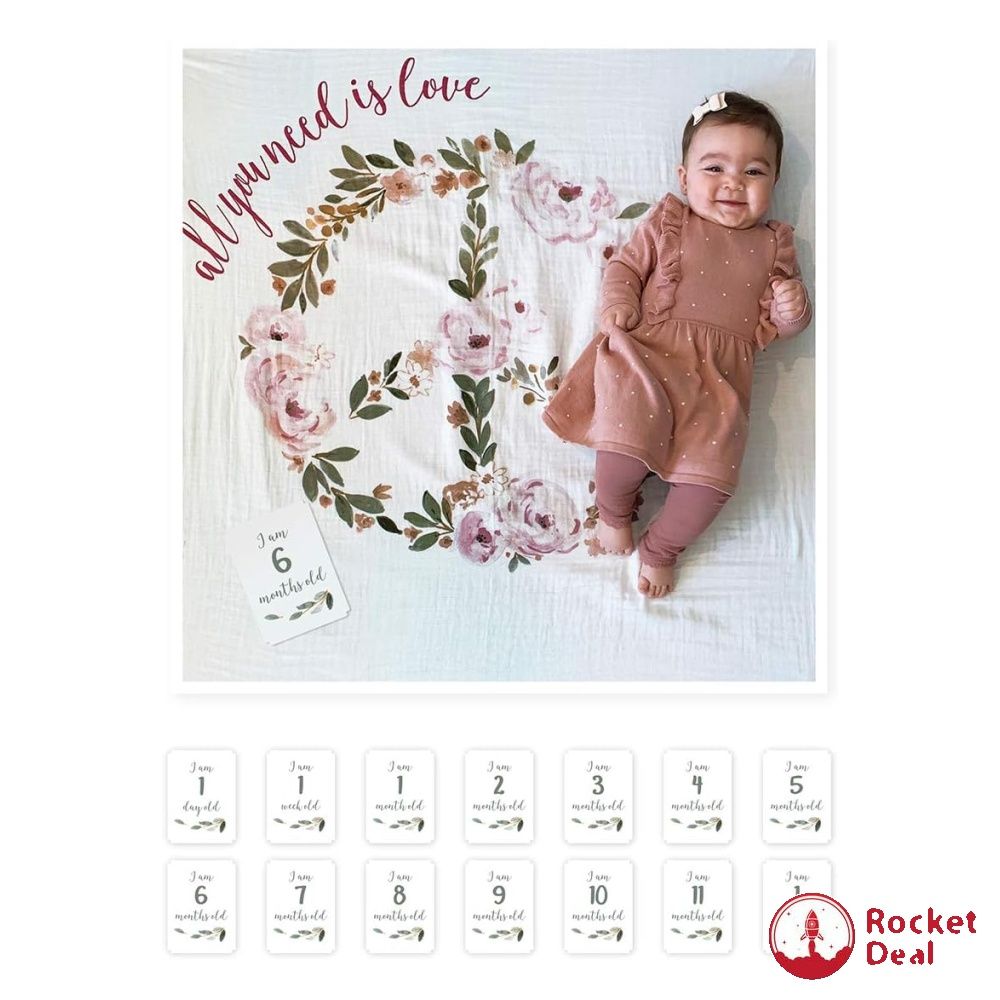 lulujo Baby s First Year Milestone Blanket and Card Set 40in x 40in Baby Gifts All You Need is Love Babies Kids Babies Kids Fashion on Carousell