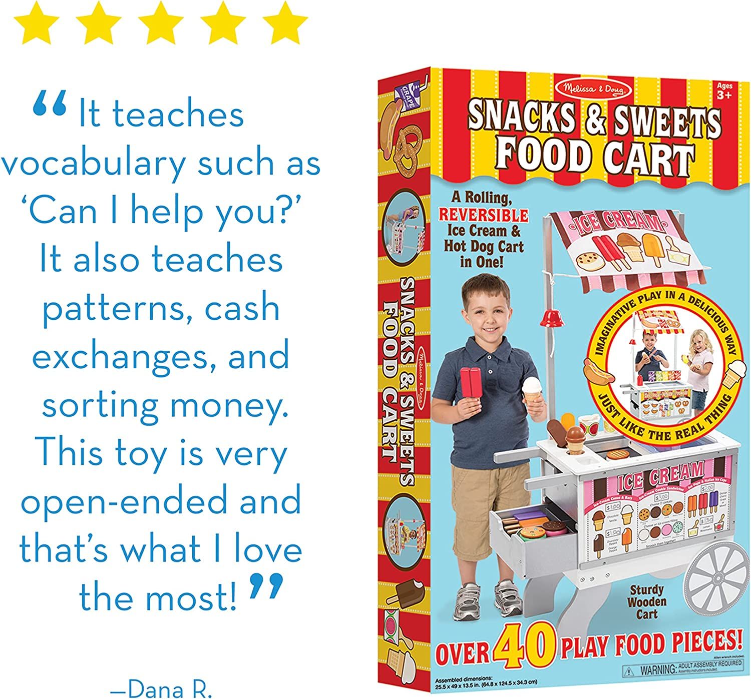 Melissa Doug 9350 Wooden Snacks and Sweets Food Cart 40+ Play