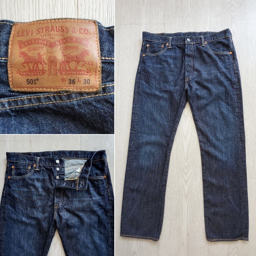 Men LeviStrauss 501 Size W36 L30 LevisJeans ButtonStyle DarkBlue