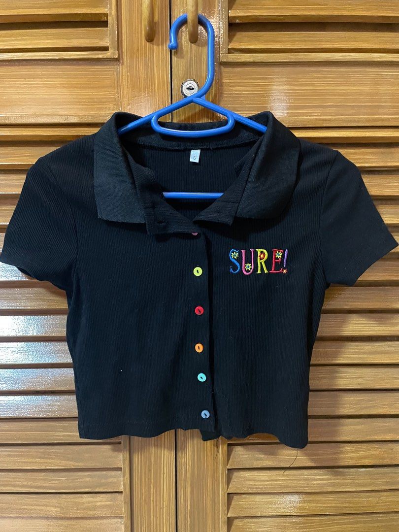 Multicolored button up crop top shirt (Category: Shirts) located in Las Pinas. Submitted by anitza (Listing ID 1237789432, Image 2). Description: — super cute !!! — fits XS-S — would keep but its a bit tight on me :( mop: gcash / bdo shipping via lalamove.