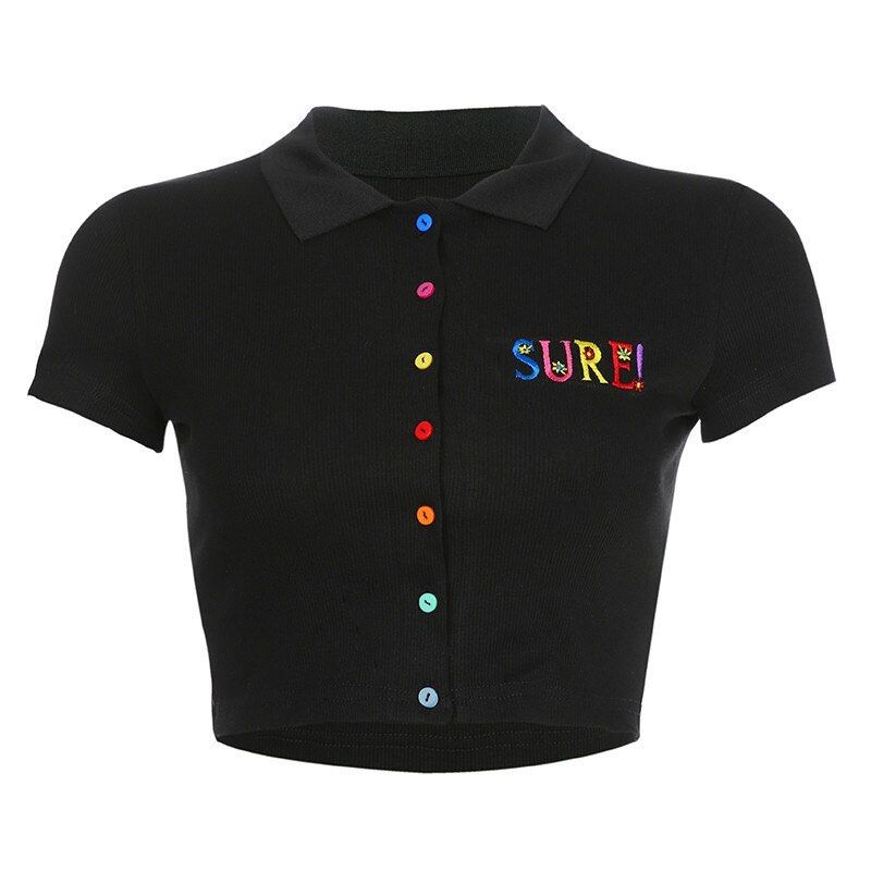 Multicolored button up crop top shirt (Category: Shirts) located in Las Pinas. Submitted by anitza (Listing ID 1237789432, Image 1). Description: — super cute !!! — fits XS-S — would keep but its a bit tight on me :( mop: gcash / bdo shipping via lalamove.