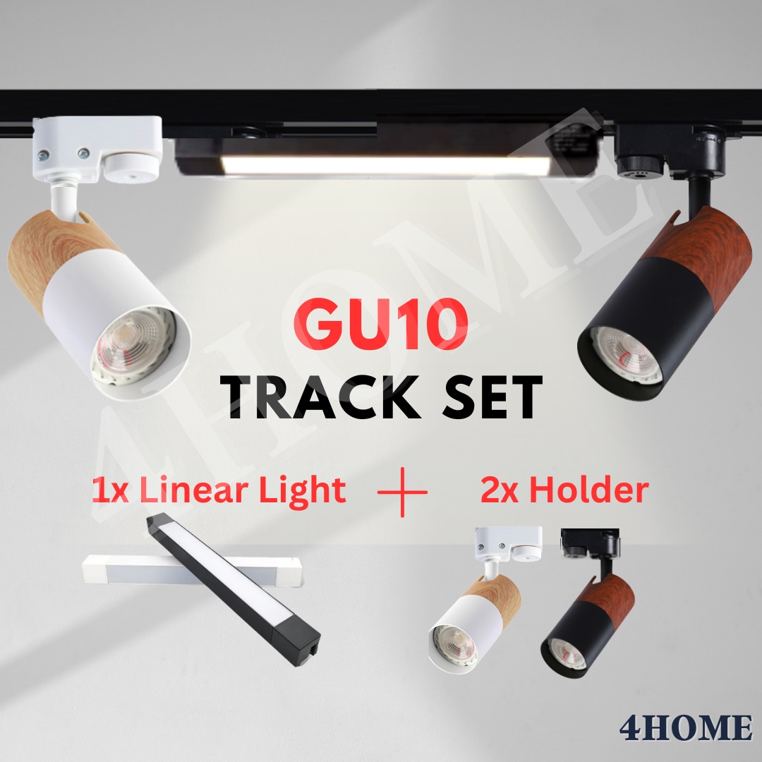 Nordic Japanese Wood Design LED Track Light Set GU10 LED Bulb Holder ...