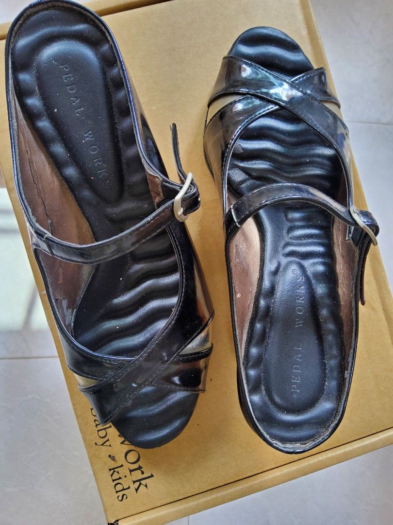 Pedal Works, black slim sandals, Women's Fashion, Footwear, Heels on Carousell