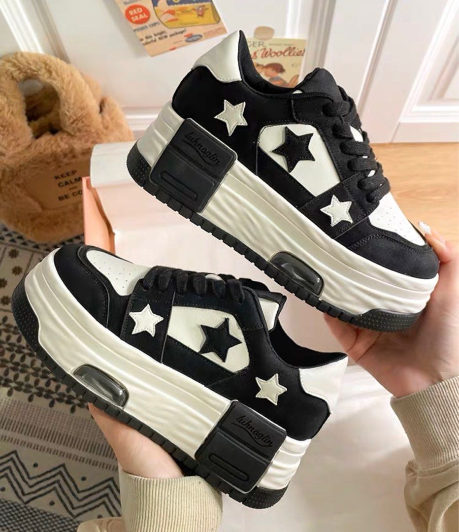 White star top platform sneakers
