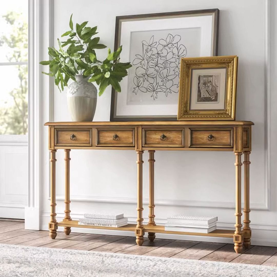 French country console store table with storage