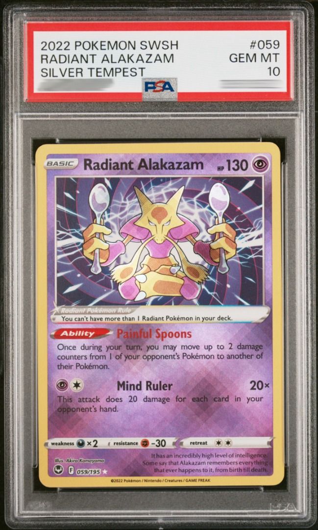 Radiant Alakazam SHINY HOLO RARE card 059/195 SWSH Silver Tempest