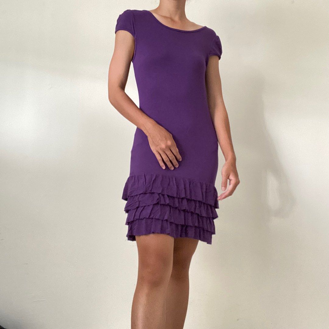 Purple ruffle sleeve new arrivals dress