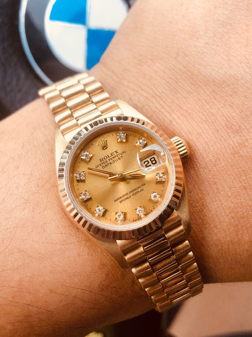 Rolex Lady Datejust President Solid Gold Diamond Dial 26mm 1973