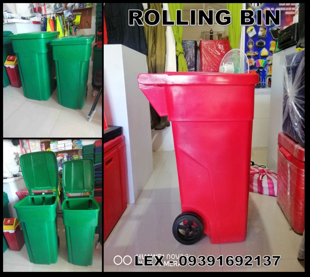 rolling bin trash bin with rubberized wheels on Carousell