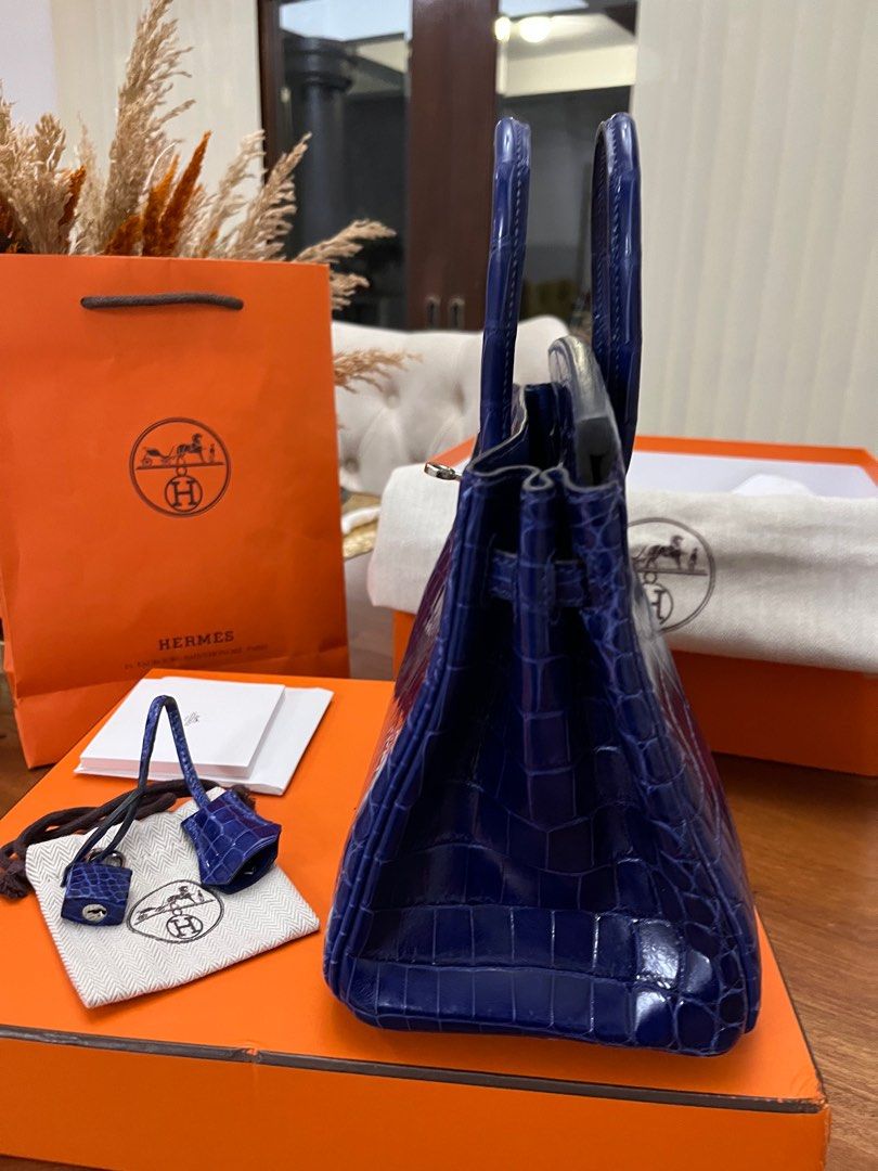 RUSH SALE HERMES BIRKIN 25 BLUE ELECTRIC CROCODILE LEATHER