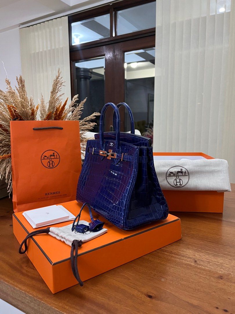 RUSH SALE HERMES BIRKIN 25 BLUE ELECTRIC CROCODILE LEATHER