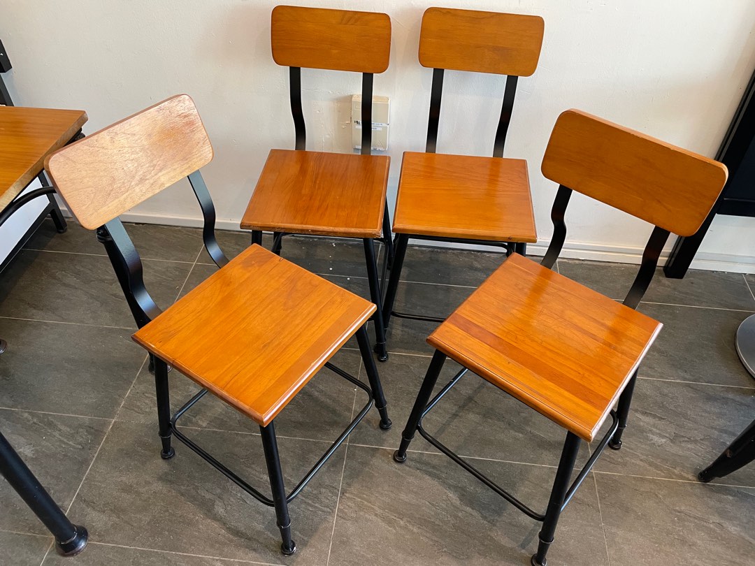 Rustic Cafe chairs . Solid wood and heavy metal stand, Furniture & Home