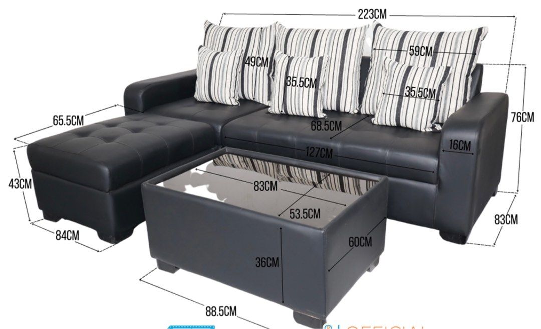 Sectional Lshape sofa with glass top center table and ottoman on Carousell