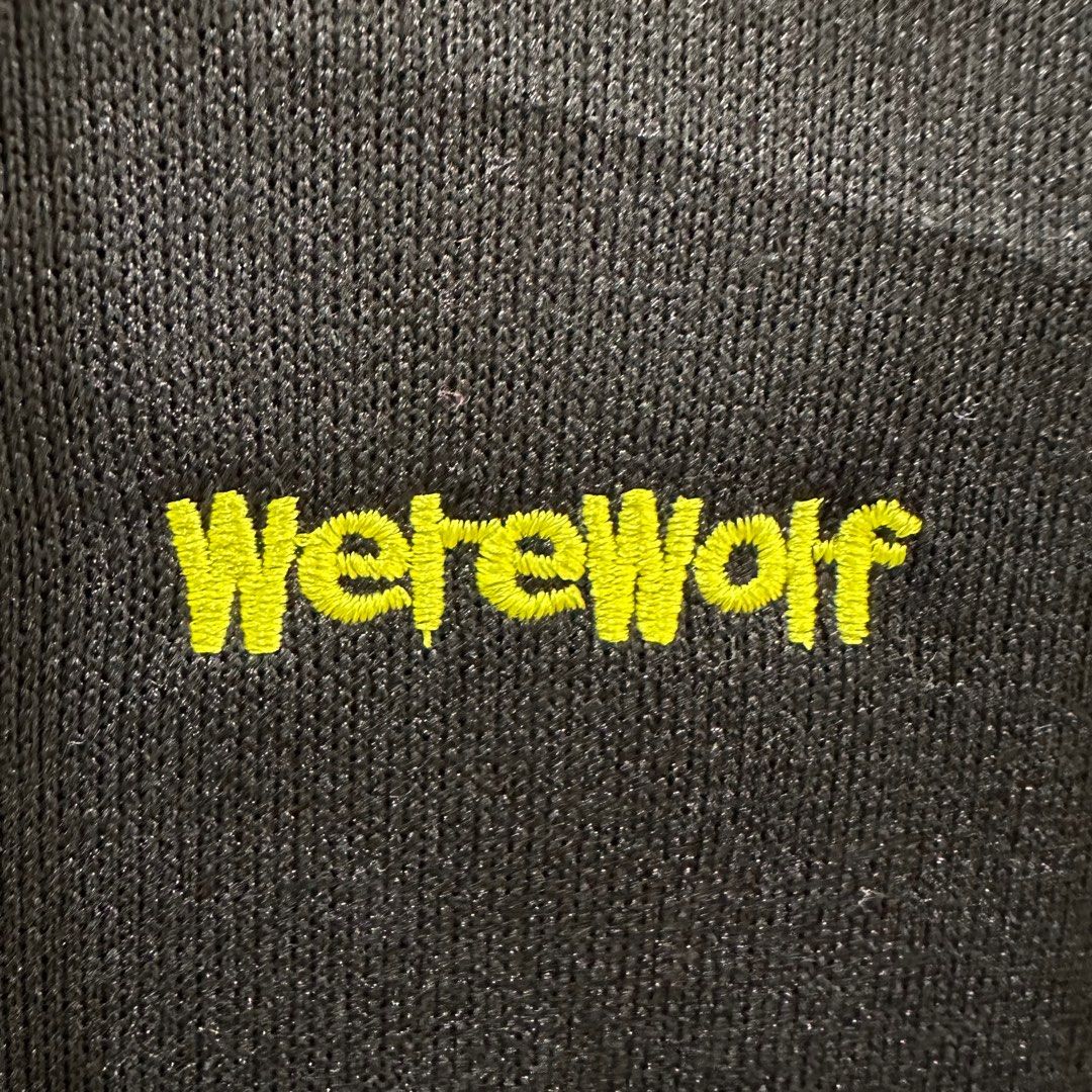 SHEIN Unisex Casual EZwear Letter Embroidered Werewolf Contrast Striped Pocketed Drawstring Hoodie Pullover Size XL Black Yellow White