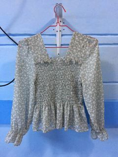 Smocked Peplum Top with Long sleeves (Powder Blue)