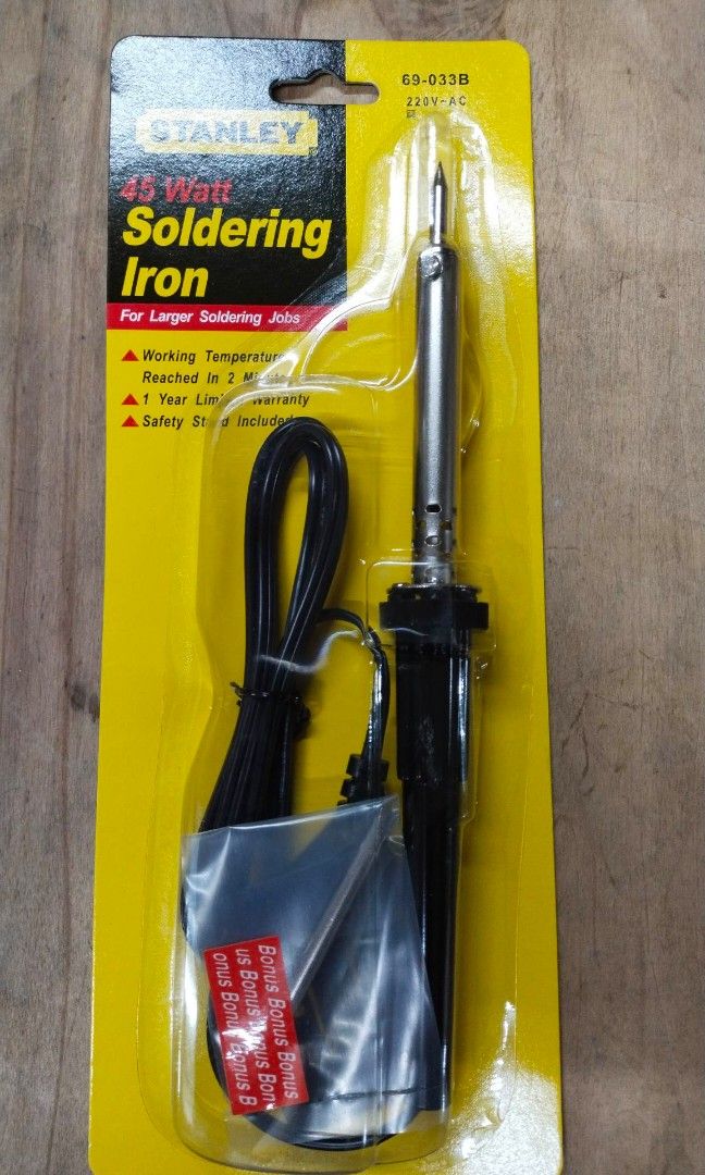 Stanley Soldering Iron #69-033B /45W (Category: Construction Tools & Equipment) located in Manila. Submitted by franzjr19356717 (Listing ID 1237801279, Image 2). Description: -Stanley 100% original / authentic -Soldering iron round key 45watts -Slim pencil like handle for easy use and control -Suitable for soldering metal like copper,tin,brass and stained glass -Working temperature reached in 2 minutes •Discount for bulk order Message me for your