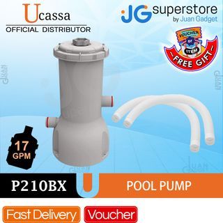 Ucassa P210BX Above Ground Swimming Pool Filter Cartridge Pump with 17GPM and Two(2) 43CM Hoses for Pools | JG Superstore