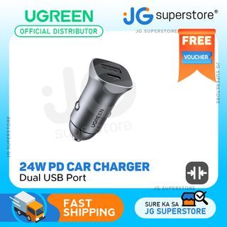 UGREEN 24W PD Dual USB Port Fast Car Charger Adapter Compatible with Mobile Devices, Tablets, Dash Camera (Space Gray) | 30780 | JG Superstore